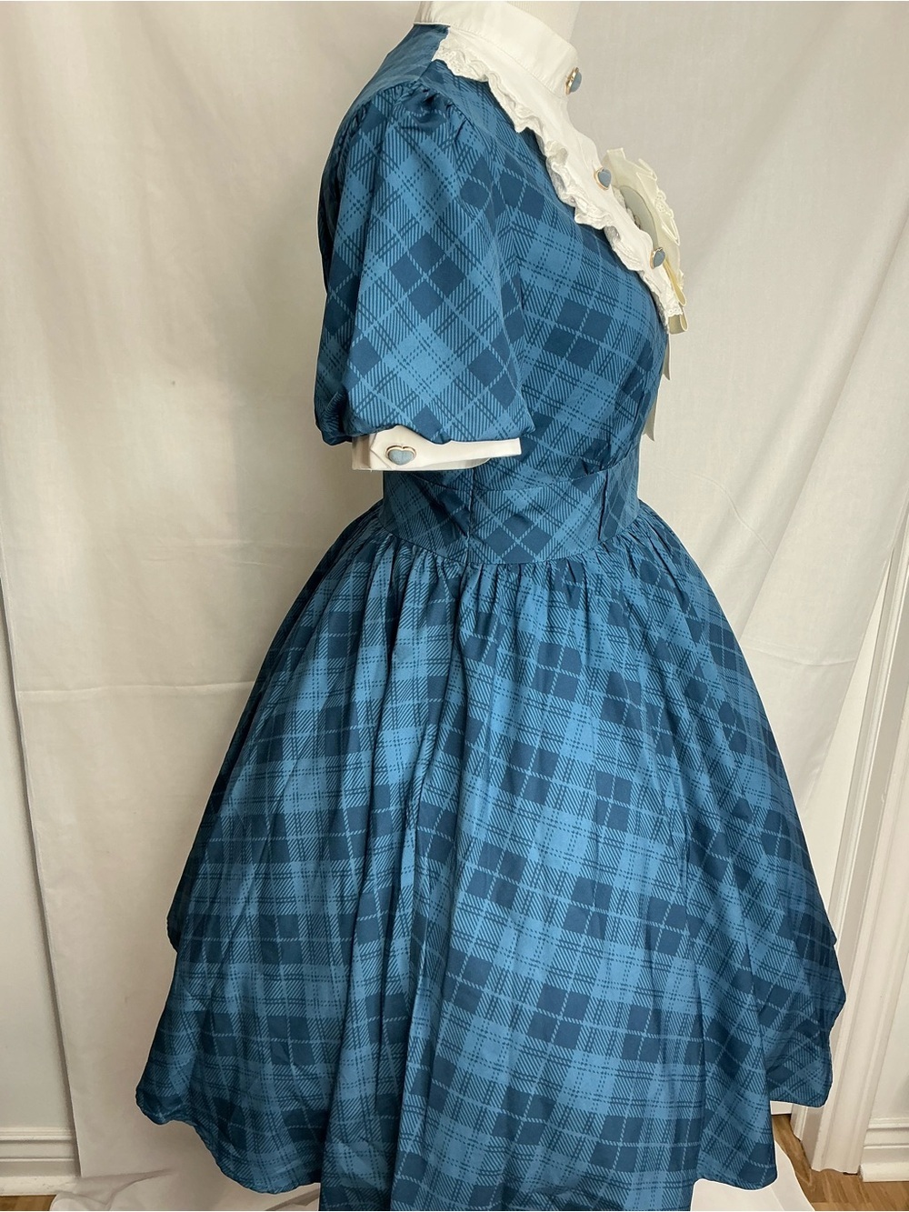 2186 - Blue Plaid Vintage Dress with White Lace Collar (Crinoline Not included) - Picture 3 of 12